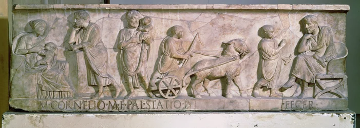 Sarkophag des Cornelius Statius, der Szenen aus dem Leben eines Kindes darstellt
